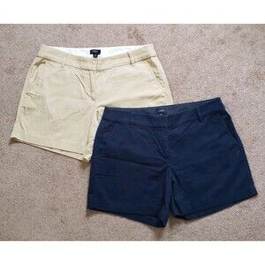 J. Crew Women's Lot Of 2 Cotton Chino Shorts Navy Blue Beige Size 8 Pockets